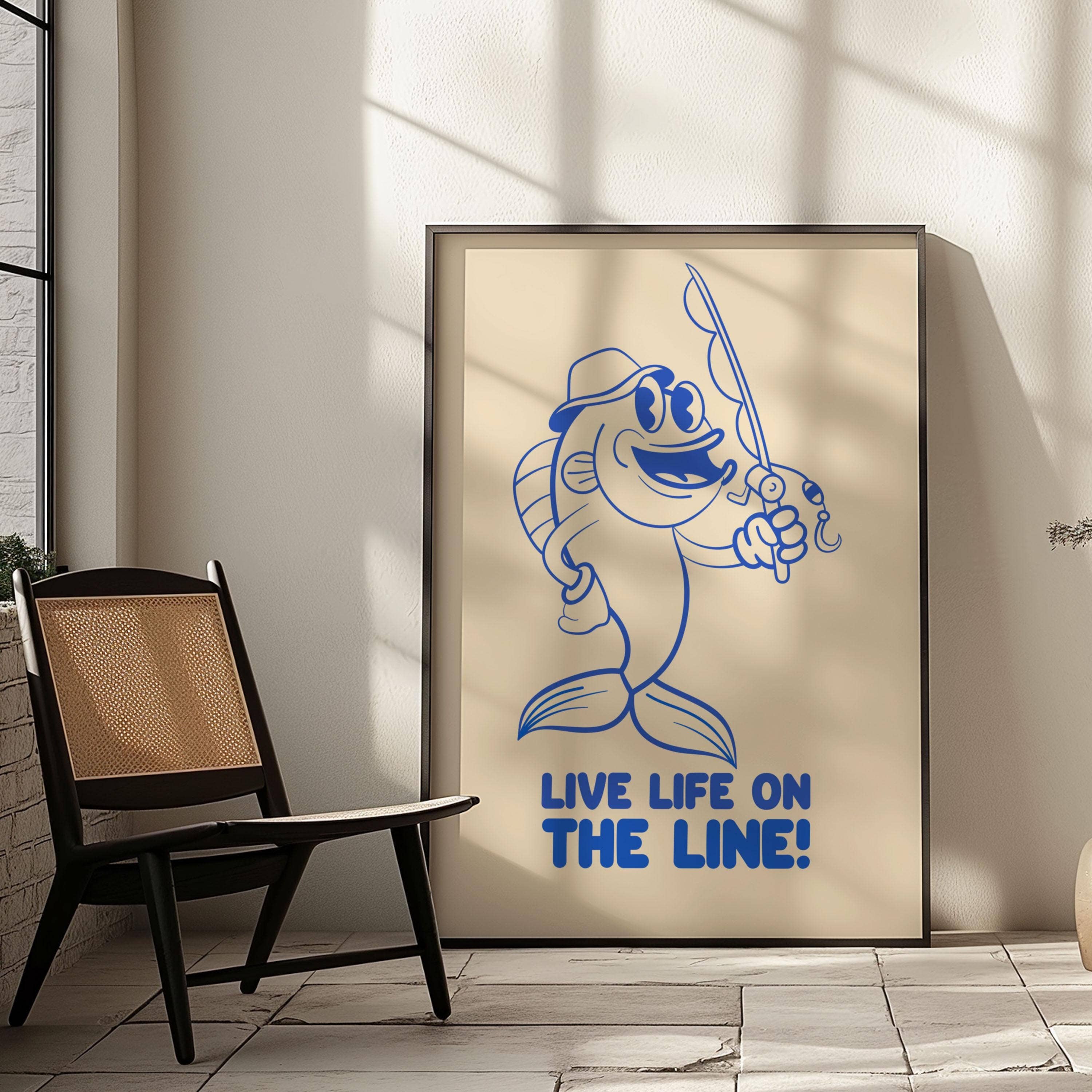 Hound & Fox Print Co – wholesale Art print – Retro Fishing Cartoon Art Print: Funny Angler Illustration2