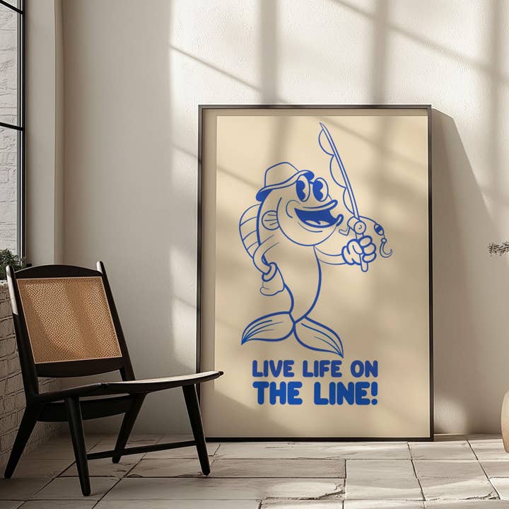 Hound & Fox Print Co – wholesale Art print – Retro Fishing Cartoon Art Print: Funny Angler Illustration2