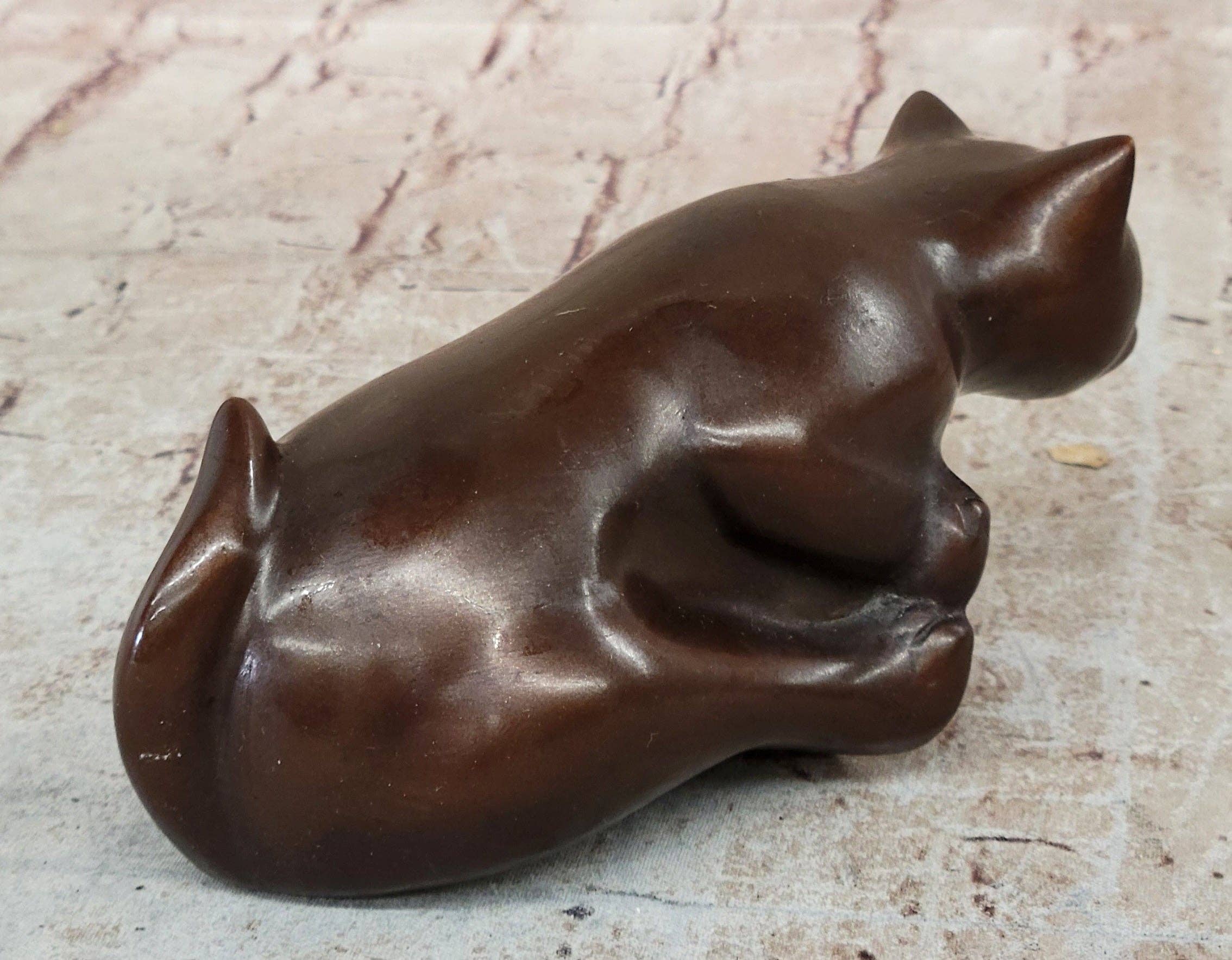 Bronzhaus - Vendita all'ingrosso Scultura - Statuetta in bronzo con gatto e gattino seduto sul bordo, da collezione, 7,6 x 15,2 cm6