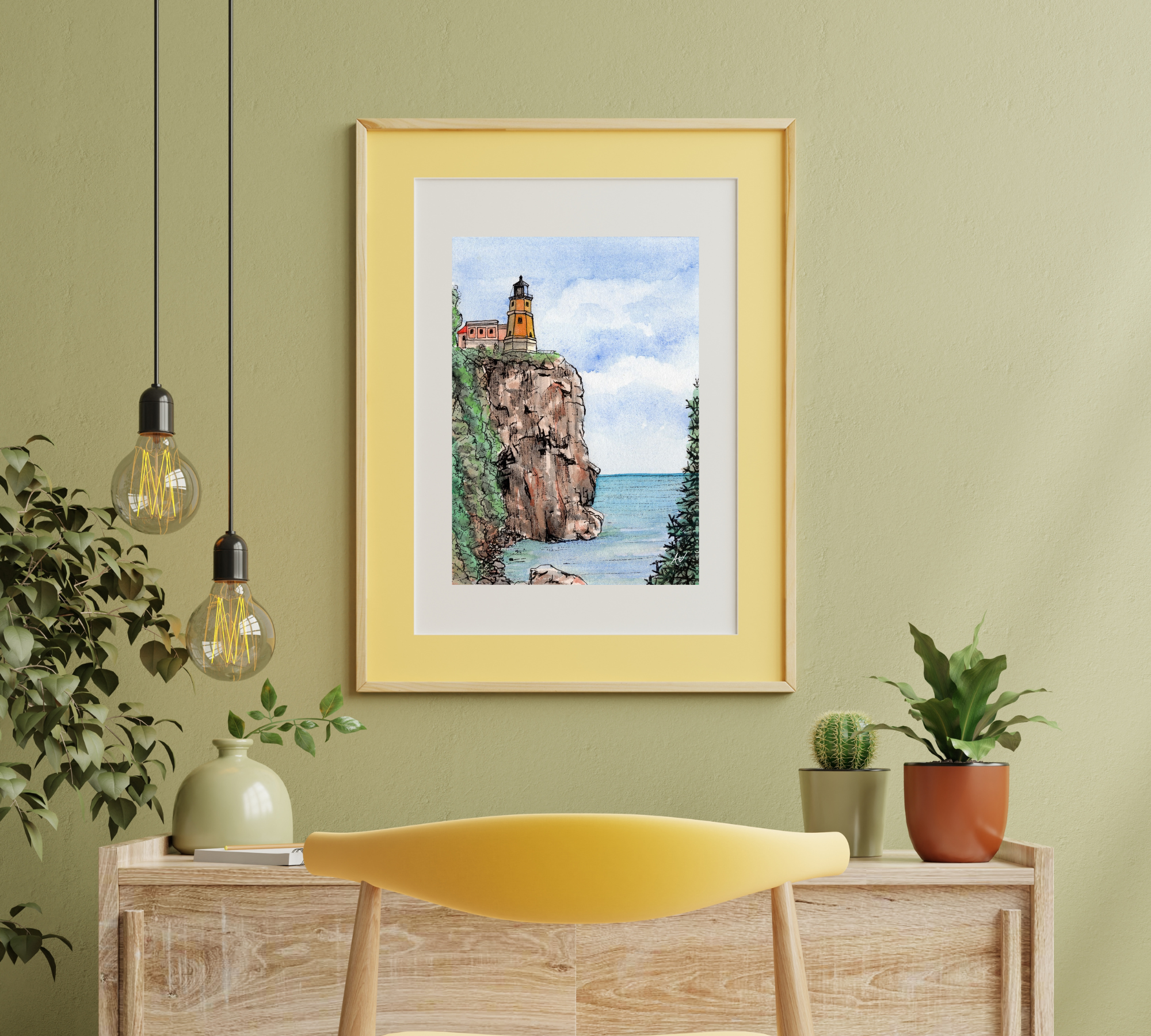 Alyssa Whetstone Art – wholesale Art print – Split Rock Lighthouse - Pen and Watercolor Fine Art Print2