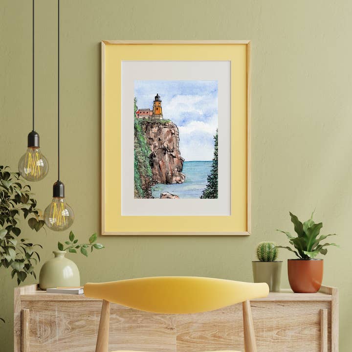 Alyssa Whetstone Art – wholesale Art print – Split Rock Lighthouse - Pen and Watercolor Fine Art Print2