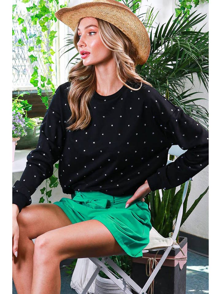 Vine & Love - Wholesale Sweatshirt - Women's - Rhinestone Accent Knitted Sweater Top VT8145716