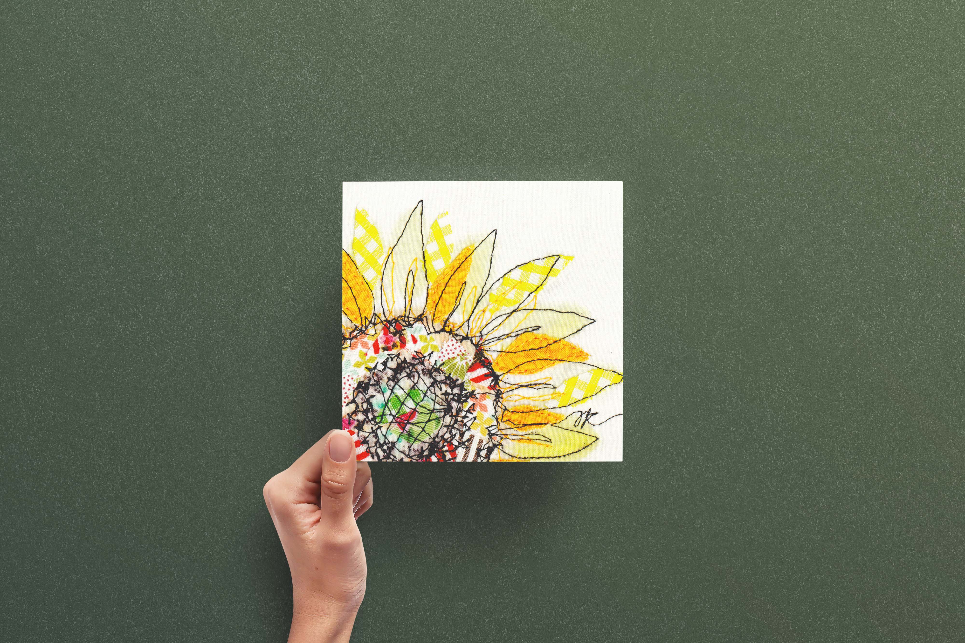 Francesca Kemp Textile Art - Wholesale Everyday Greeting Card - Summer Selvage Sunflower Embroidery Art Card3