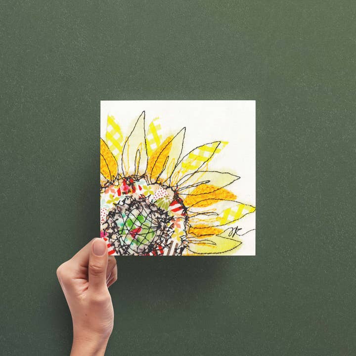 Francesca Kemp Textile Art – wholesale Everyday greeting card – Summer Selvage Sunflower Embroidery Art Card4