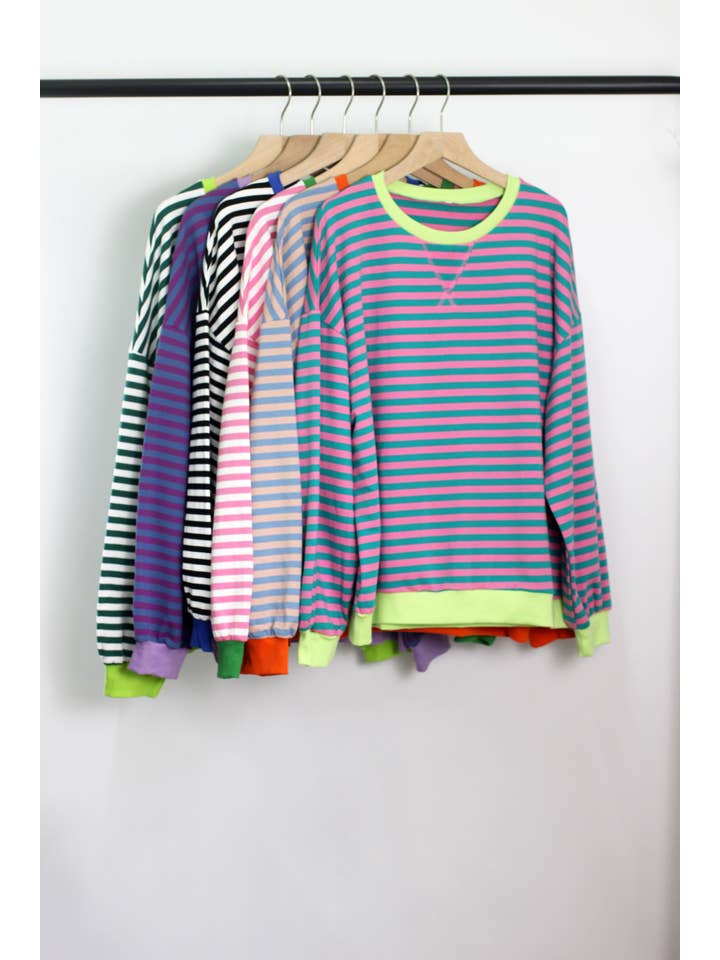 ESLEY - Wholesale Sweatshirt - Women's - T2406ASJP15385 - OVER SIZE STRIPE SWEETSHIRT