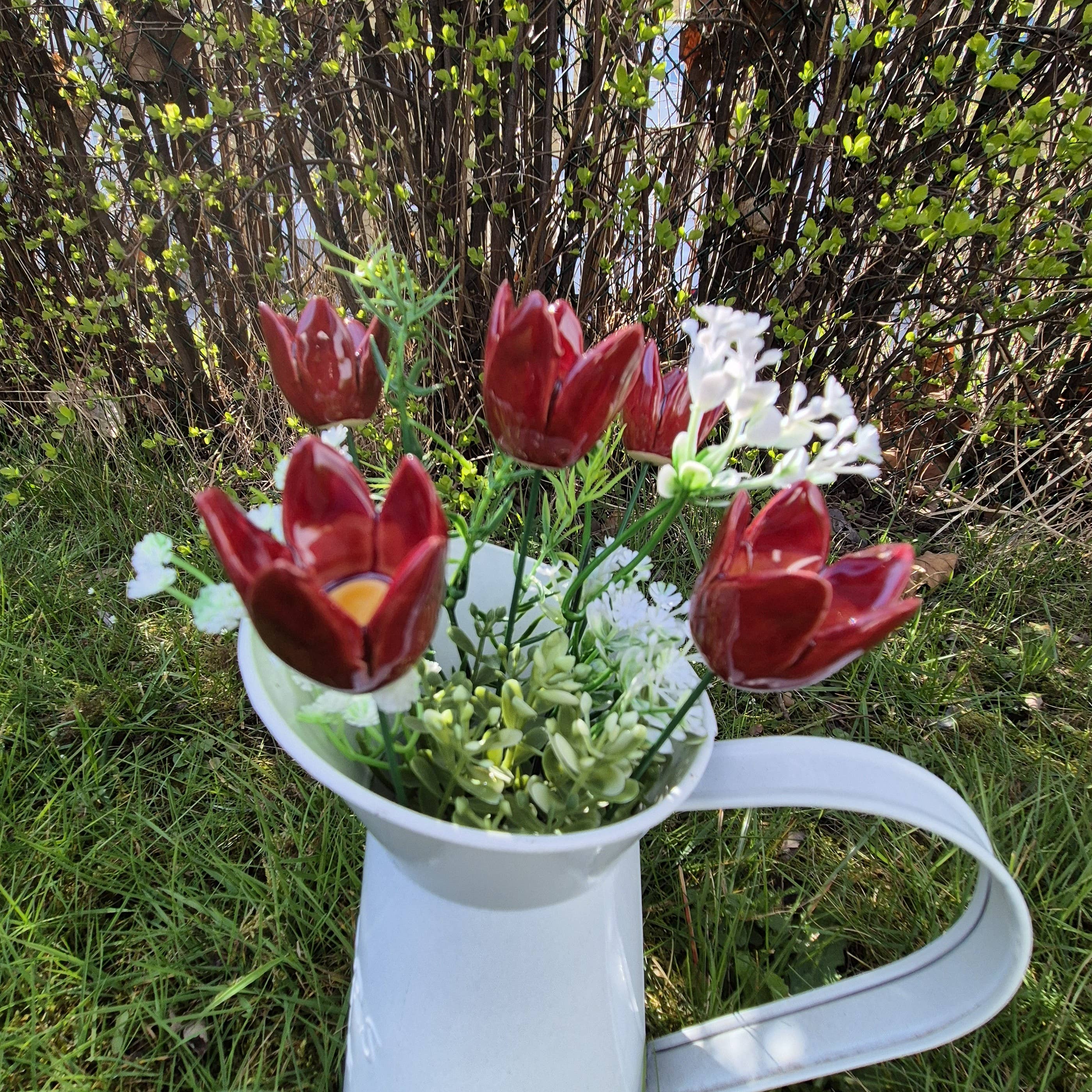Pannonhem AB. - Wholesale Artificial Flowers - Ceramic Burgundy Tulip, Plant stake, ceramic flower on stem2