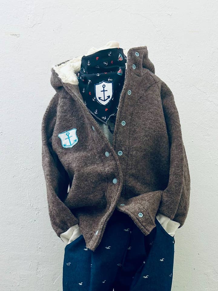 pigeon Children's Walking Jacket Dove – with Hood & Anchor Embroidery for wholesale on Faire0