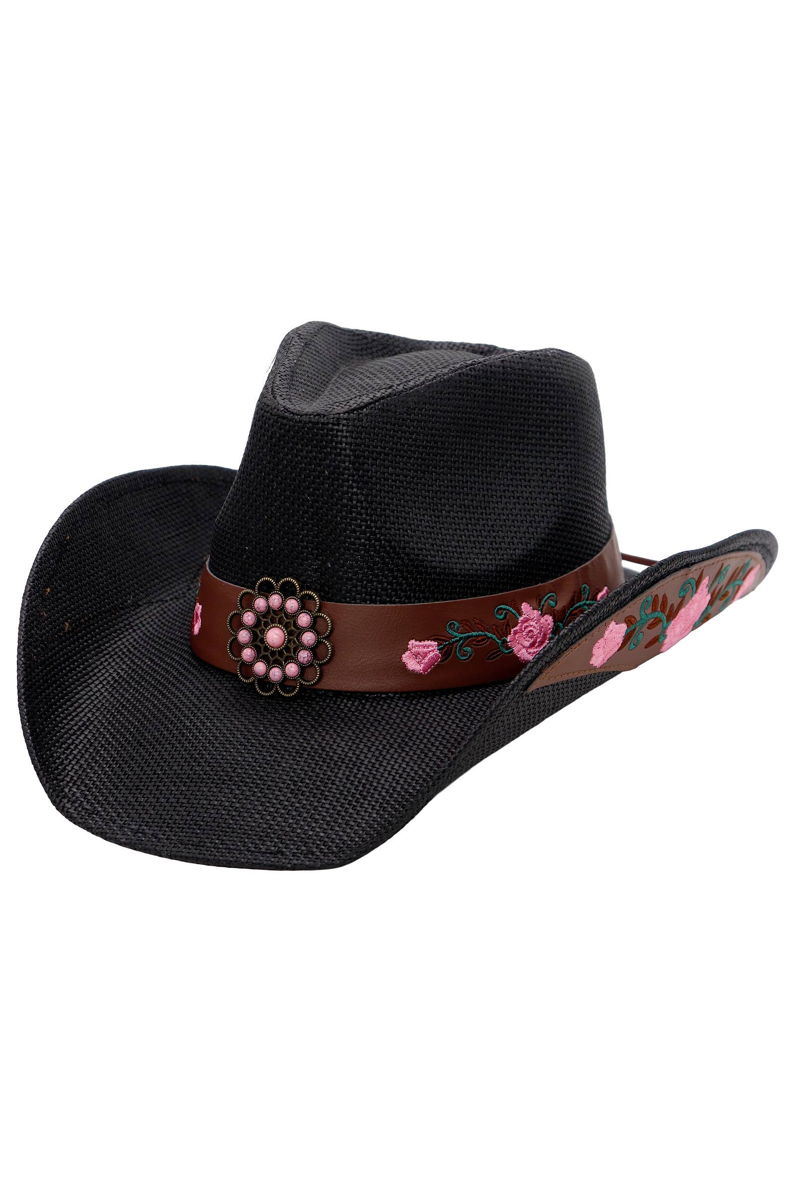 Cap Zone - Wholesale Cowboy Hat - Women's - Pink Rose Concho Belt Embroidered Cowgirl Hat0