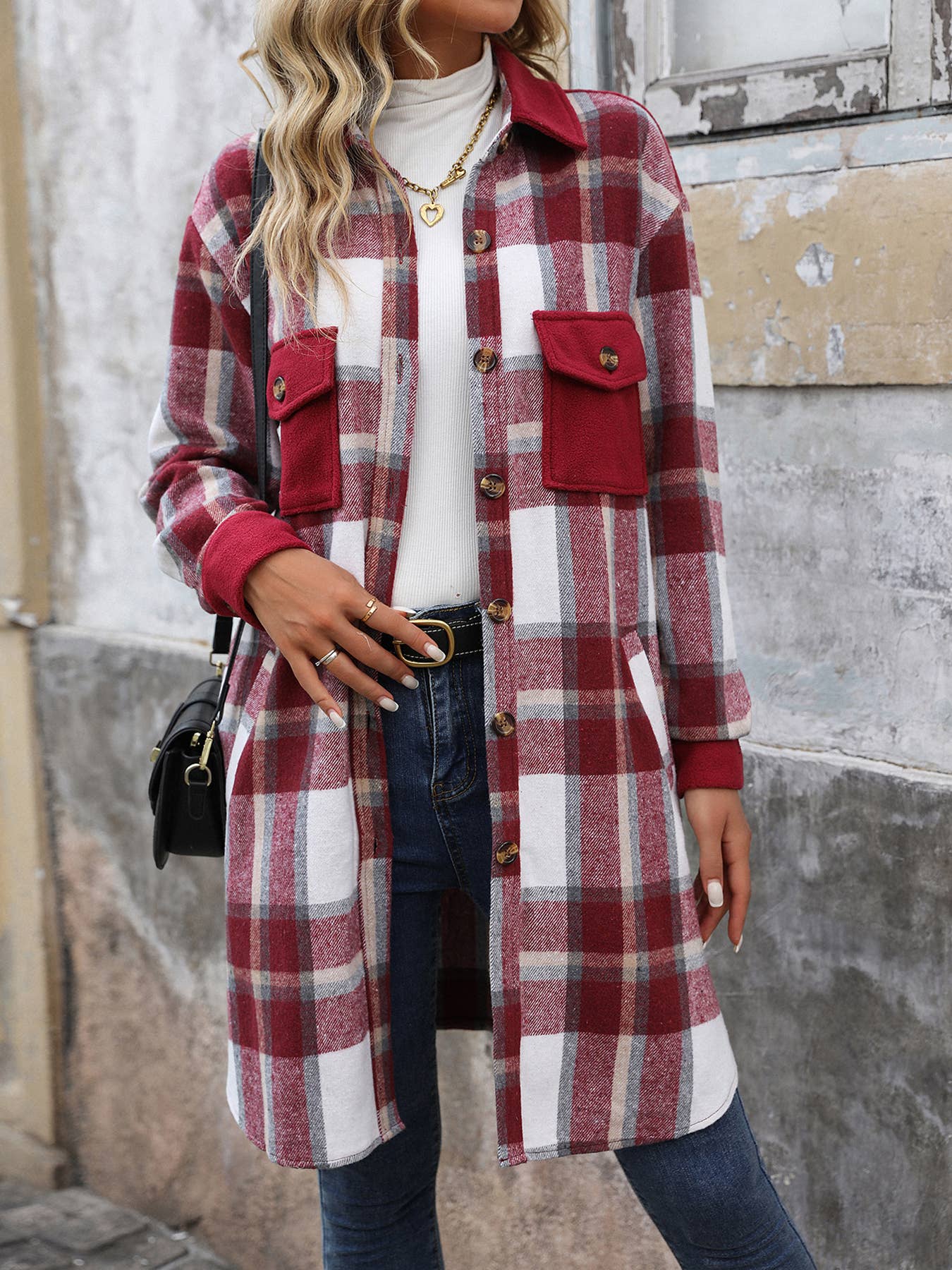 Masyal - Wholesale Shirt Jacket/Shacket - Women's - Autumn and winter retro brushed long plaid shirt jacket8