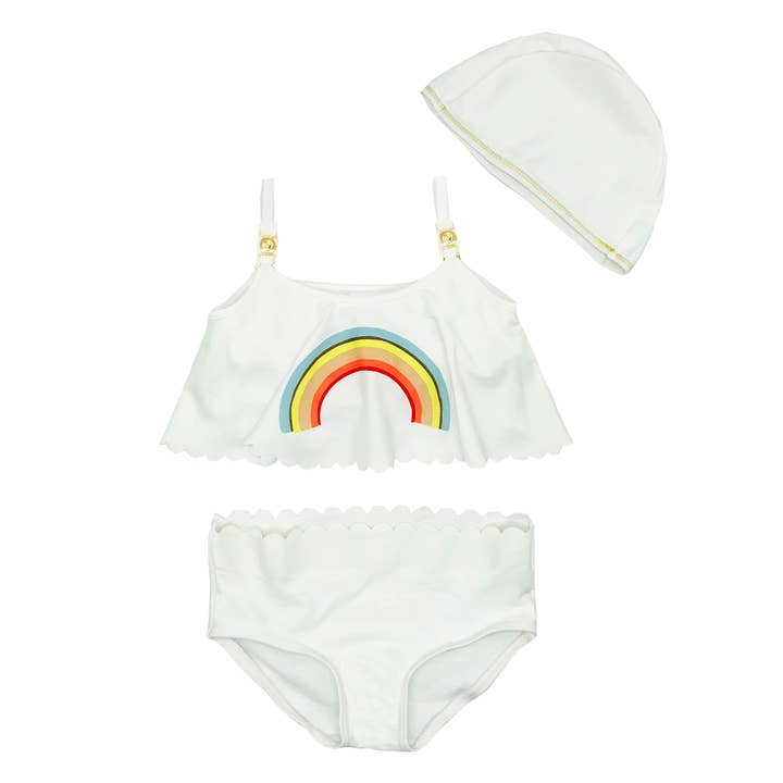 Ensemble de maillot de bain 3 pièces pour fille Ivory Rainbow pour la vente par Fennco Styles
