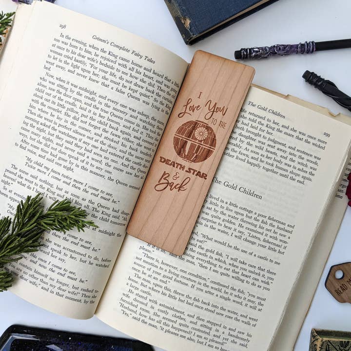 Emberglow Gaming - Vente Marque-page - Marque-page en bois Love You To The Death Star & Back Star Wars1
