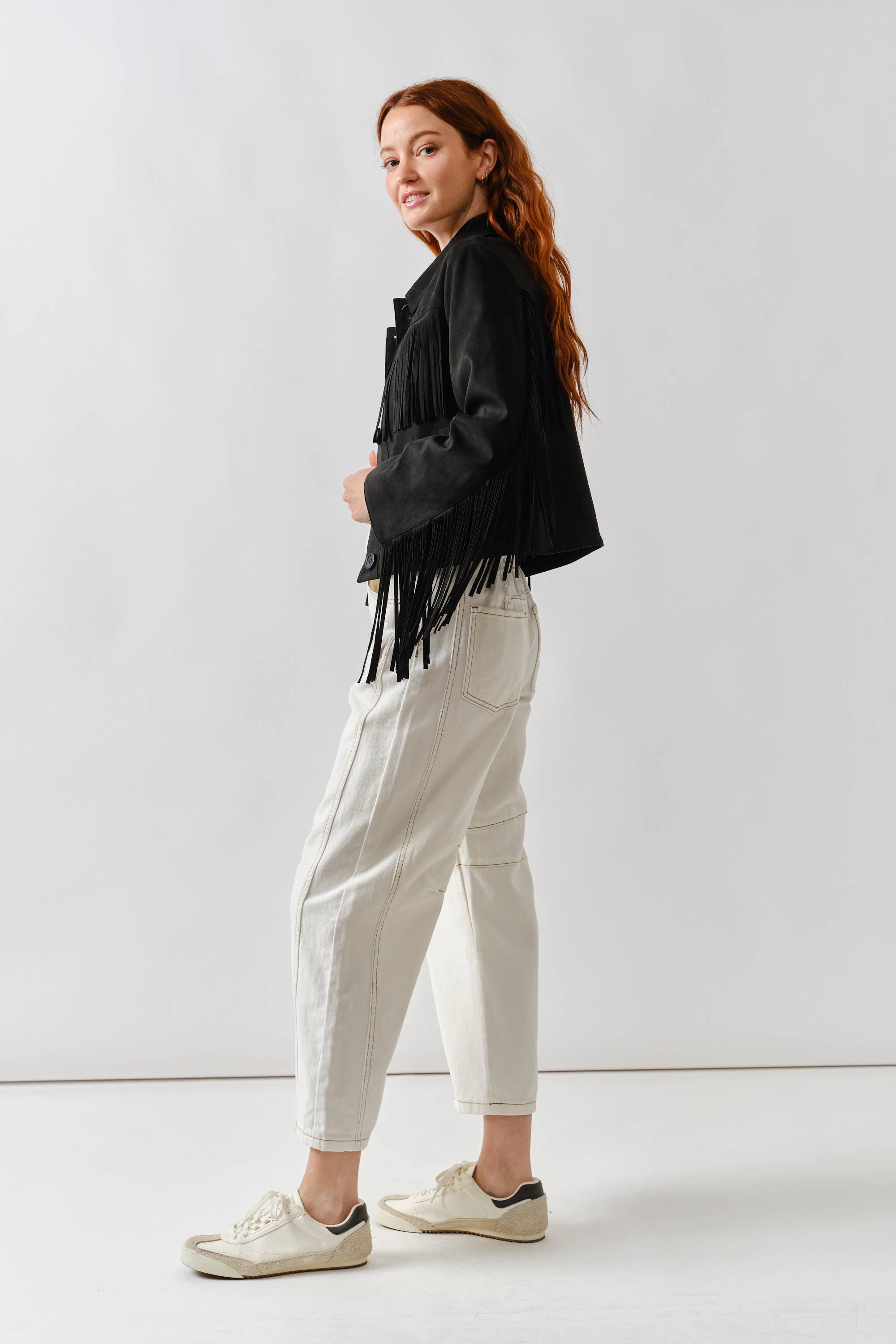 Aaron & Amber - Wholesale Leather Jacket - Women's - MAJ3277 FAUX SUEDE FRINGE JACKET6