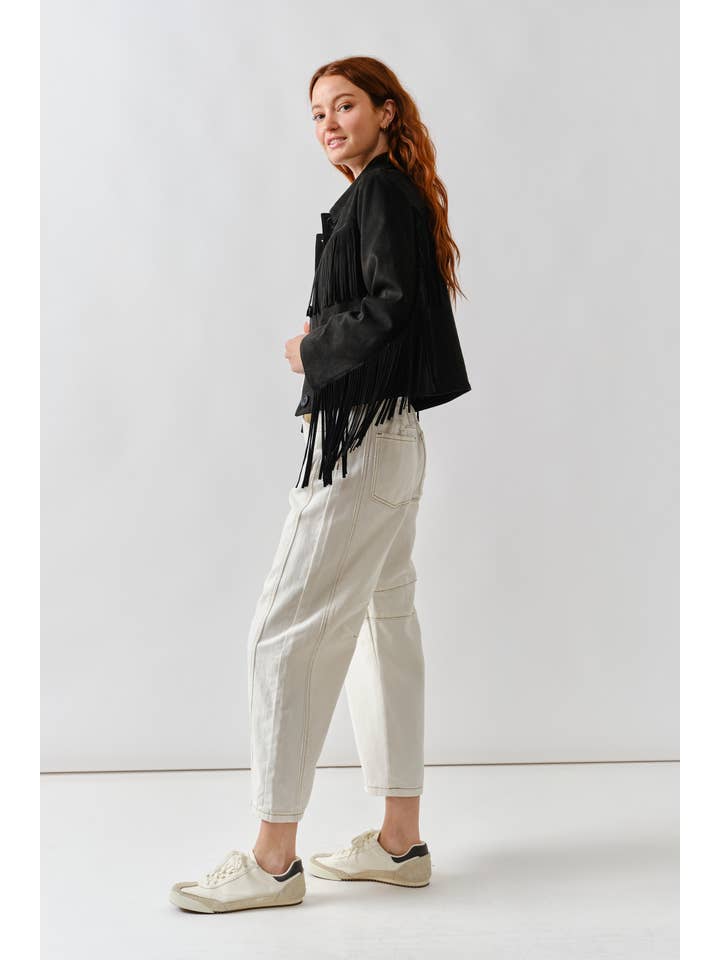 Aaron & Amber - Wholesale Leather Jacket - Women's - MAJ3277 FAUX SUEDE FRINGE JACKET6