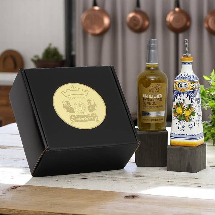 Artistica - Deruta of Italy - Wholesale Olive Oil - GIFT BOX: With Tuscan Olive Oil Dispenser + EVOO bottle - Limoncini design5
