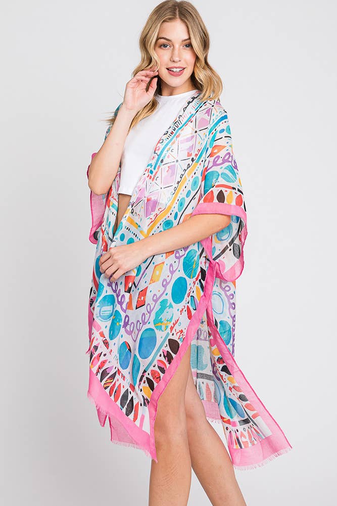 Hana - Wholesale Kimono - Women's - Watercolor Boho Geometric Print Summer Kimono10