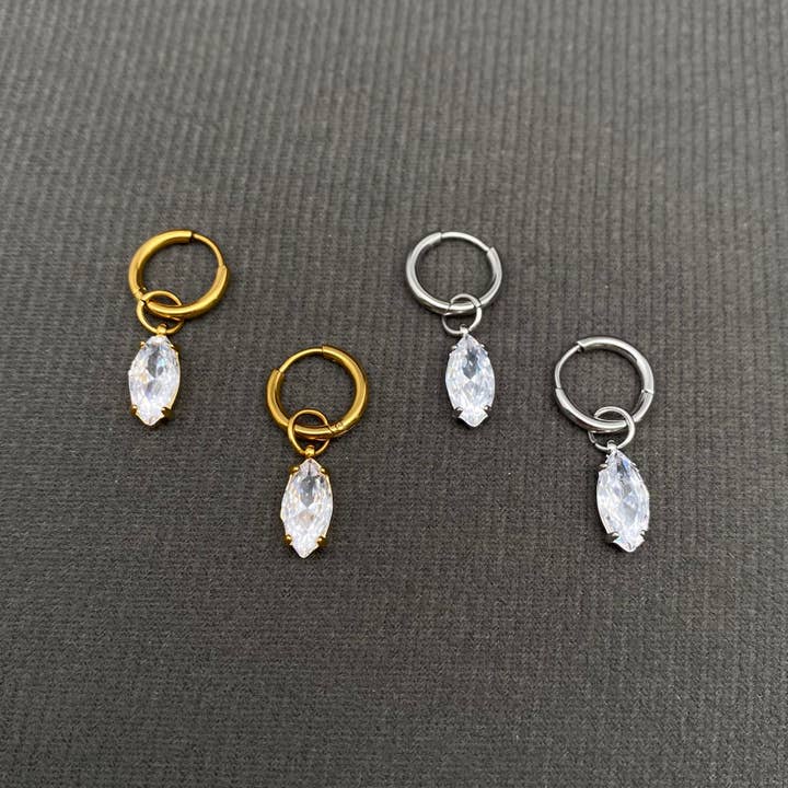 Zircon Inlaid 18K Gold Plated S.Steel Huggie Earrings - FGS for wholesale by Mio Queena