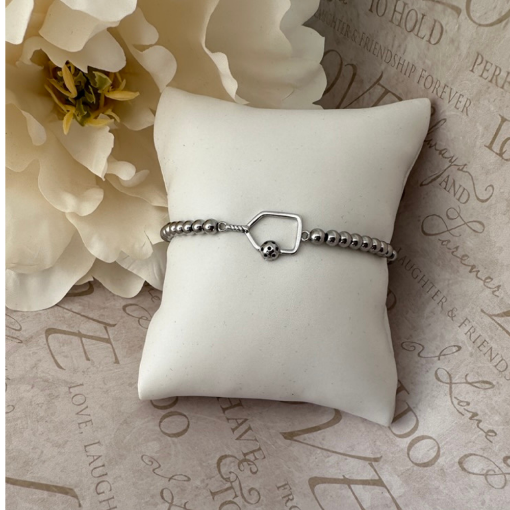 Born to Rally - Vente Bracelet de perles - Bracelet extensible en perles Pickleball - Argent5