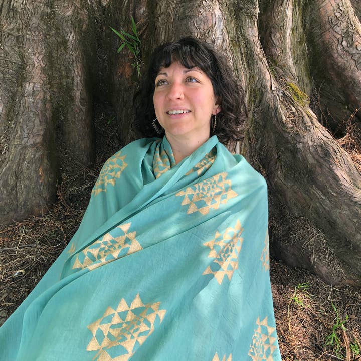 Pañuelo Sri Yantra de Menta / Chal de Meditación / Pañuelo Shri Yantra para venta al por mayor de JAYA MOKSHA