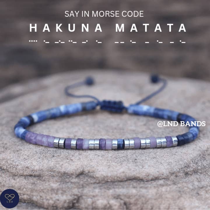 Morse code HAKUNA MATATA Motivation Adjustable Bracelet, Relax Fun, No worries, support, uplifting message, friendship bracelet for wholesale by LND Bands