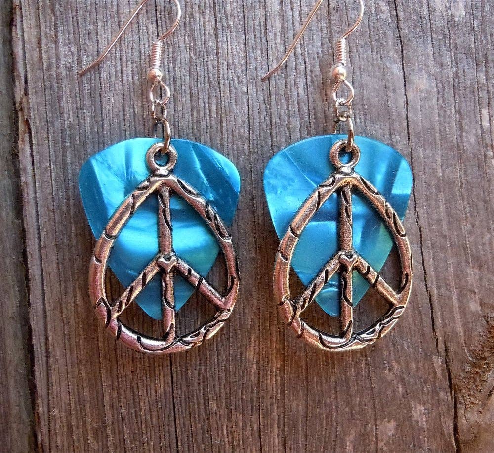 Simply Raevyn - Wholesale Dangle Earrings - Large Oval Peace Sign Charm Guitar Pick Earrings28
