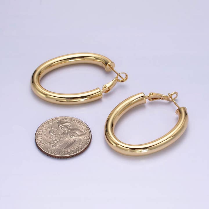 Aim Eternal - Wholesale Hoop Earrings - 14K Gold Filled 45mm Chubby Oblong Hinge Hoop Earrings