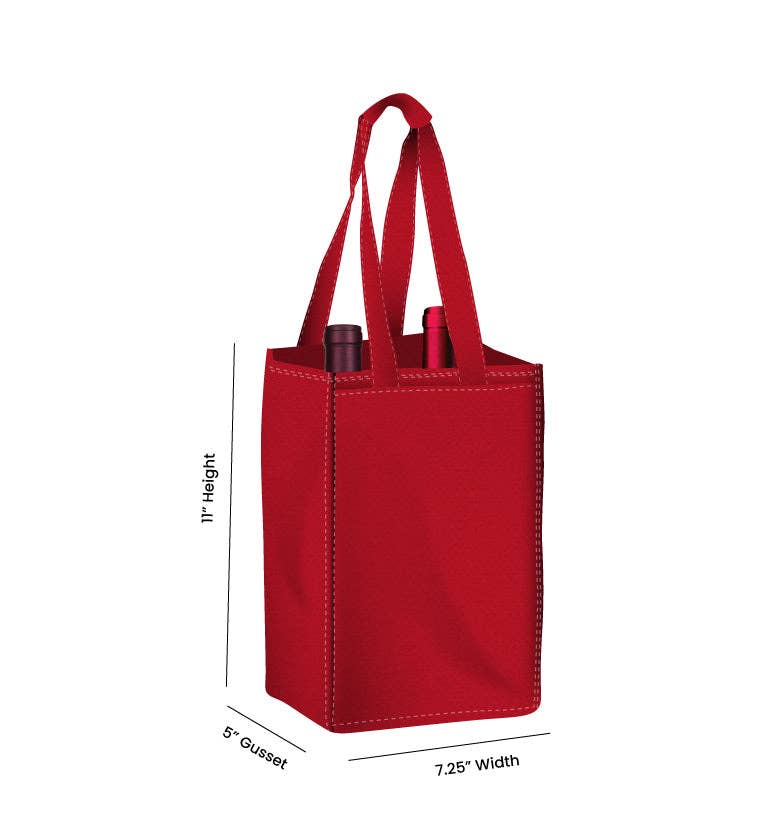 Non Woven Totes - Wholesale Wine Tote - Reusable 2-Bottle Wine Tote Bag-7.25x11x5 with Bottom Gusset | Custom Printed Wine Totes6