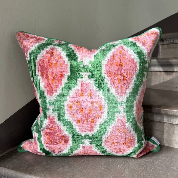 Velvet Ikat Cushion Watermelon Pale | Velvet Ikat Pillow for wholesale by Mila∞Miro by Emelie