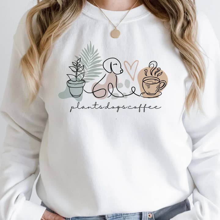 Sweat-shirt minimaliste Plantes Chiens Café pour maman de chien pour la vente par Pet Creativo