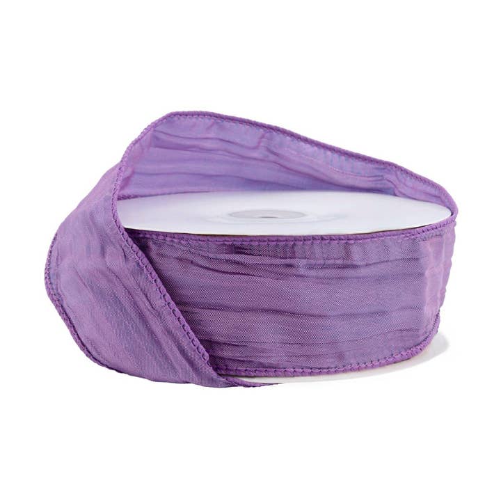 LA Ribbons Wholesale - Wholesale Ribbon - Gift Wrapping - 1 1/2" Wired Ribbon | Purple Crinkle Ribbon | 50 Yard Roll0