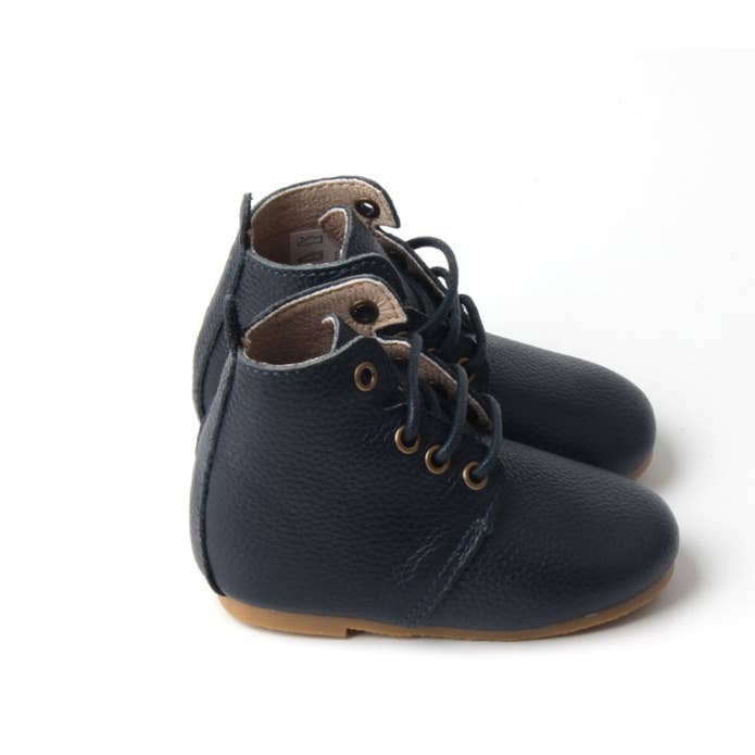 Navy blue leather ankle boots with rigid soles for wholesale by Babyboo Paris