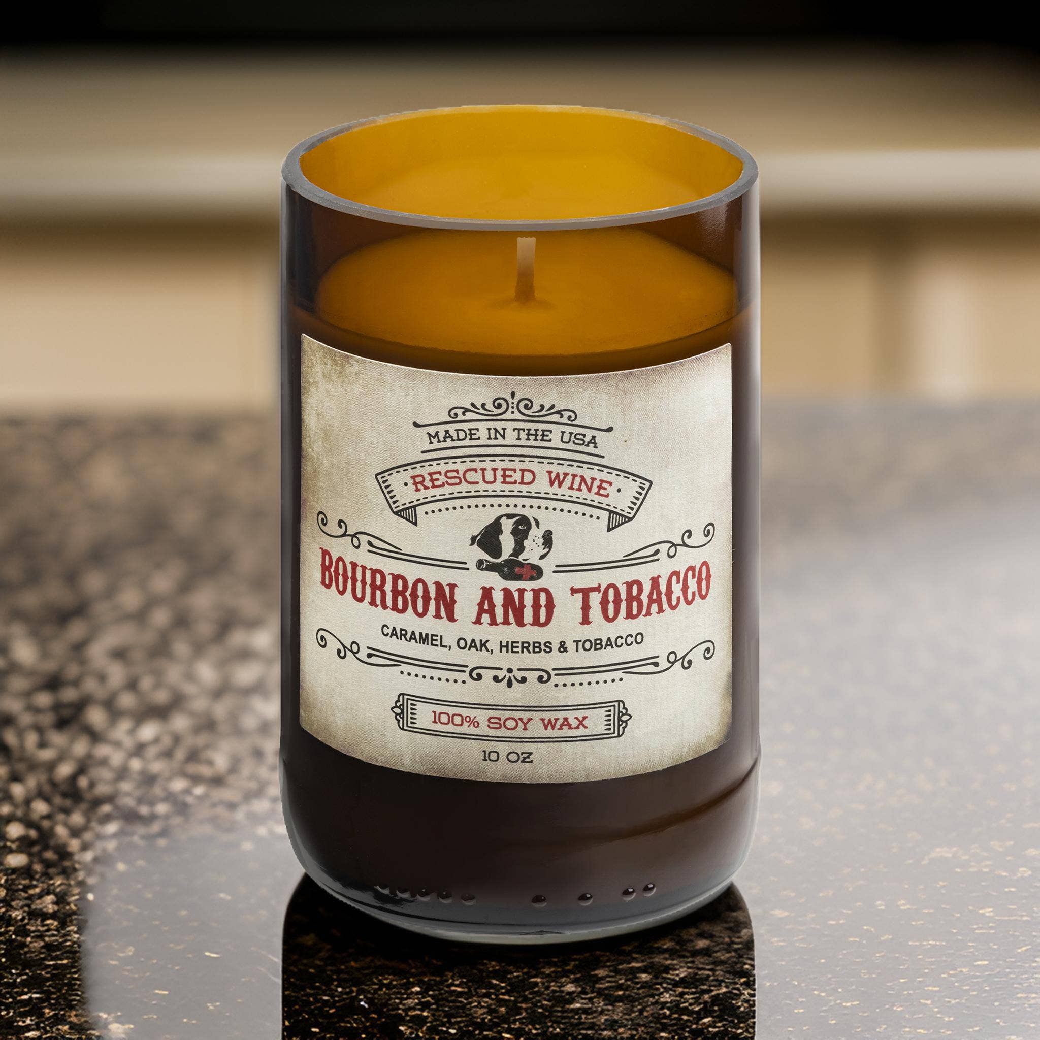 Rescued Wine Candles – Engroshandel Glaslys – Opcyklet Flaske Lys - Bourbon & Tobak - Miljøvenlig 8oz1