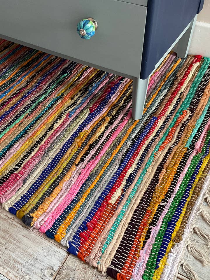 SHANTI Shabby Chic Lappendeken Veelkleurig plat geweven ontwerp voor wholesale door Second Nature Online