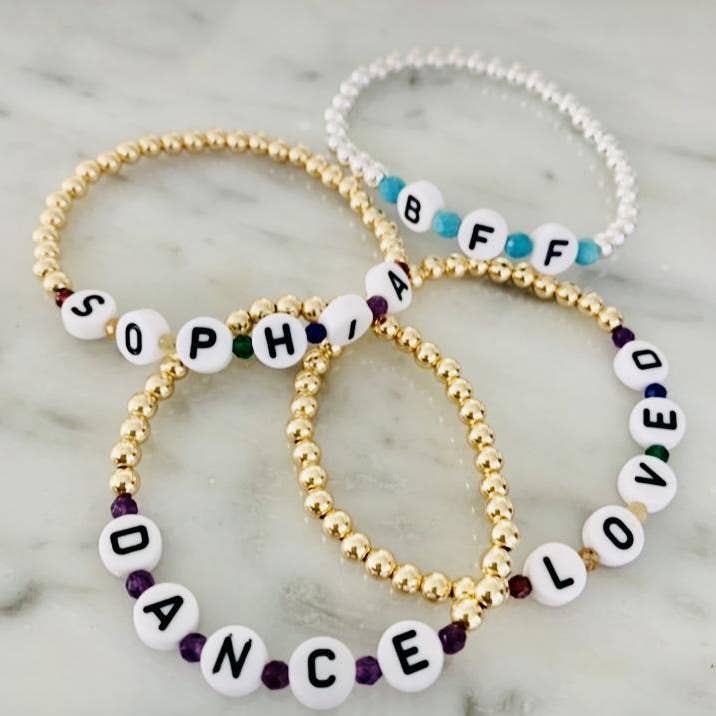 4mm Bead Stretch Word/Name Bracelet for wholesale by Kelly and Rose Boutique