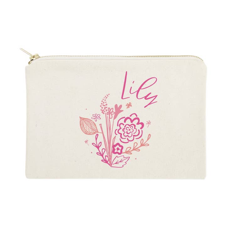 Prénom personnalisé Rose Floral Travel Make Up Pochette pour la vente par The Cotton & Canvas Co.