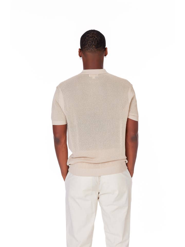 S Beige Men's Textured Polo Shirt for wholesale on Faire