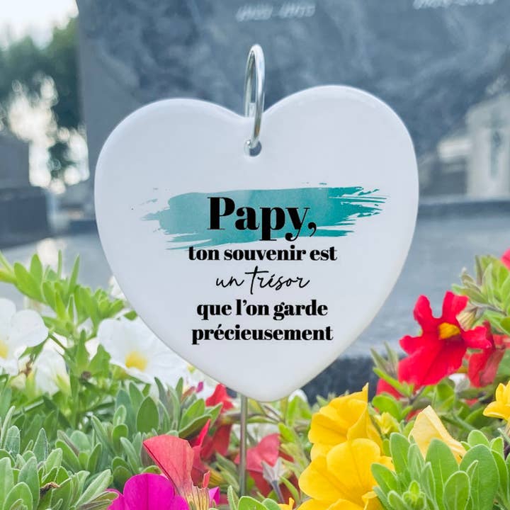 Cuore funerario decorativo in ceramica, ricordo nonno per la vendita all'ingrosso da parte di La vie en magenta