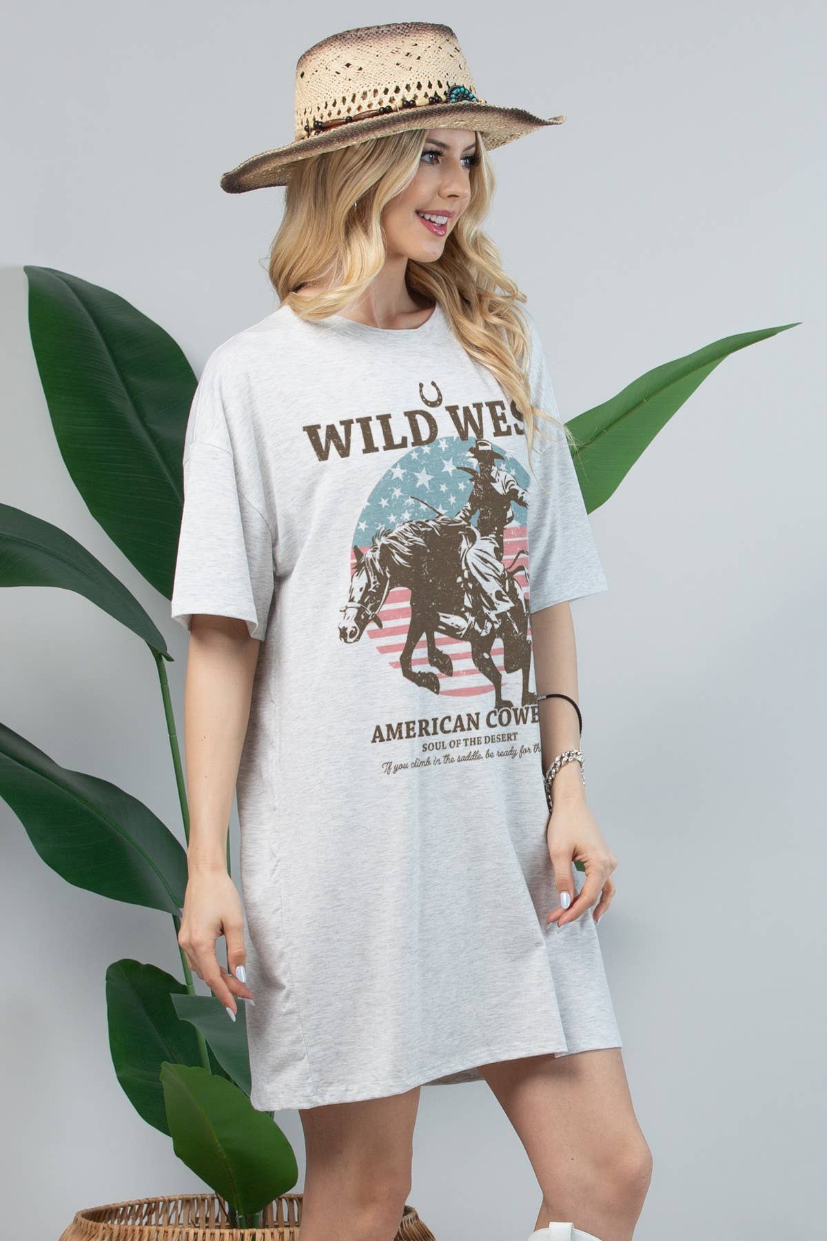 Grey AV1202-5660-Wild West America Cowboy Print T Shirt Dress for wholesale on Faire2