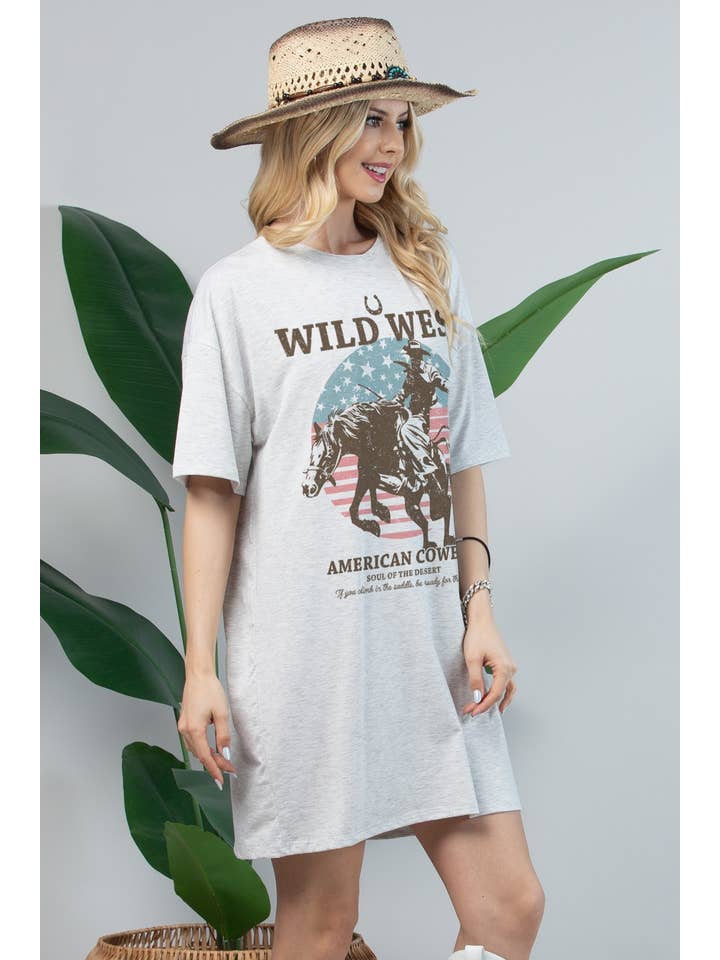 Grey AV1202-5660-Wild West America Cowboy Print T Shirt Dress for wholesale on Faire2