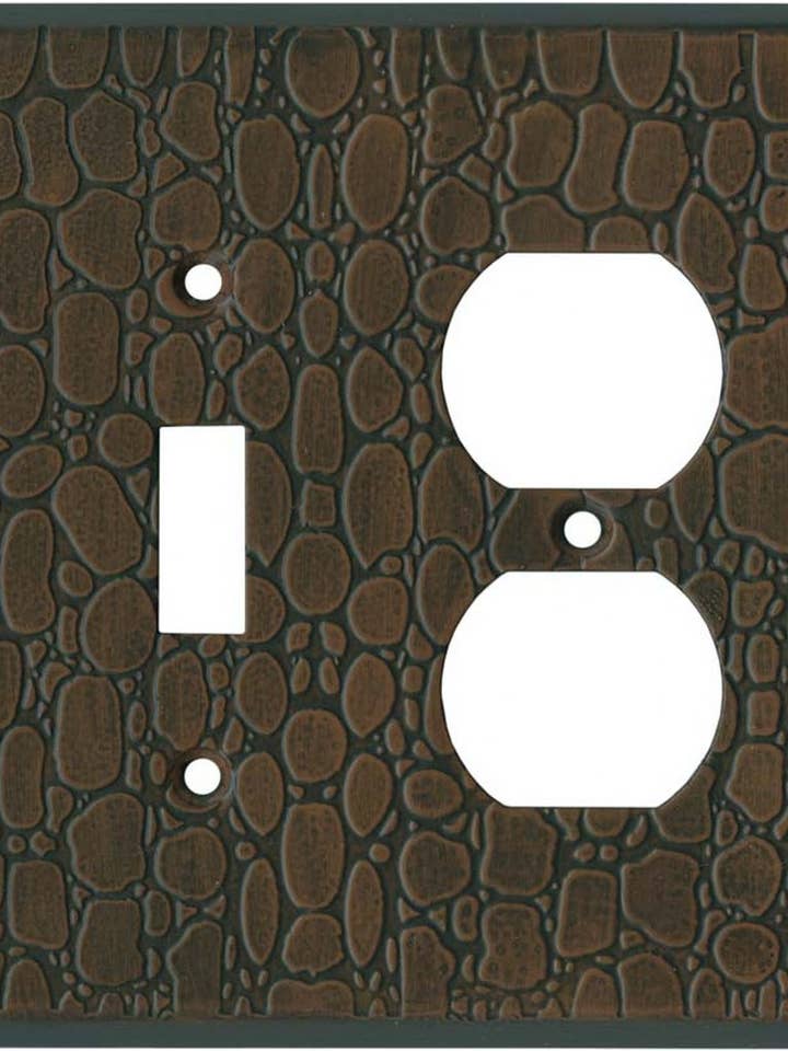 Brown Leather Steel 1 Toggle Switch and Outlet Cover Plates for wholesale by Switch Hits