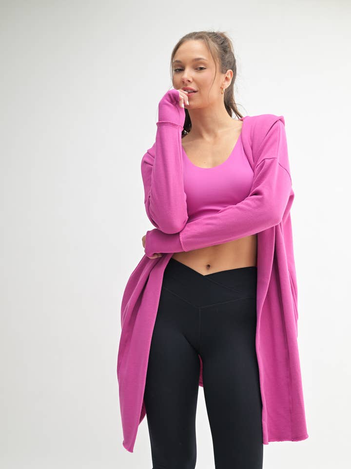 Mono B - Wholesale Cardigan - Women's - Open Front Longline Hoodie Cardigan