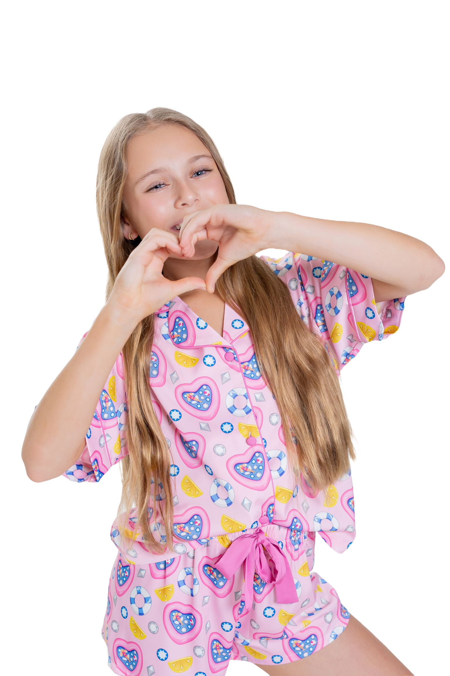 Sunshine Society – wholesale Mjukisset – Barn – Barn Silkeslen Poolparty (Kortärmad med Shorts)1