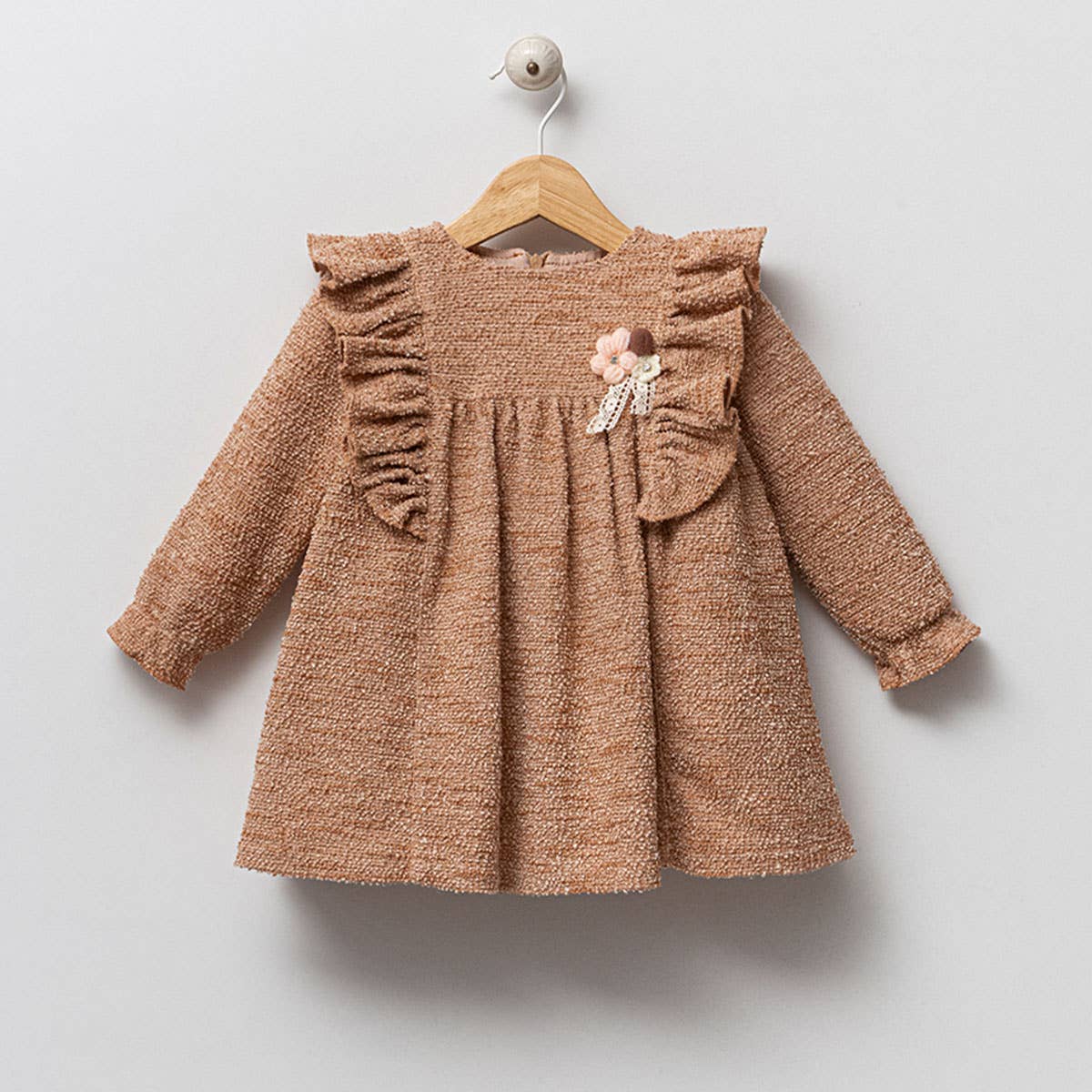 Omnis Pura - Vendita all'ingrosso Vestito - Neonati - Vestito con Volant per Bambina con Dettaglio di Fiore | 6-9-12-18 Mesi0