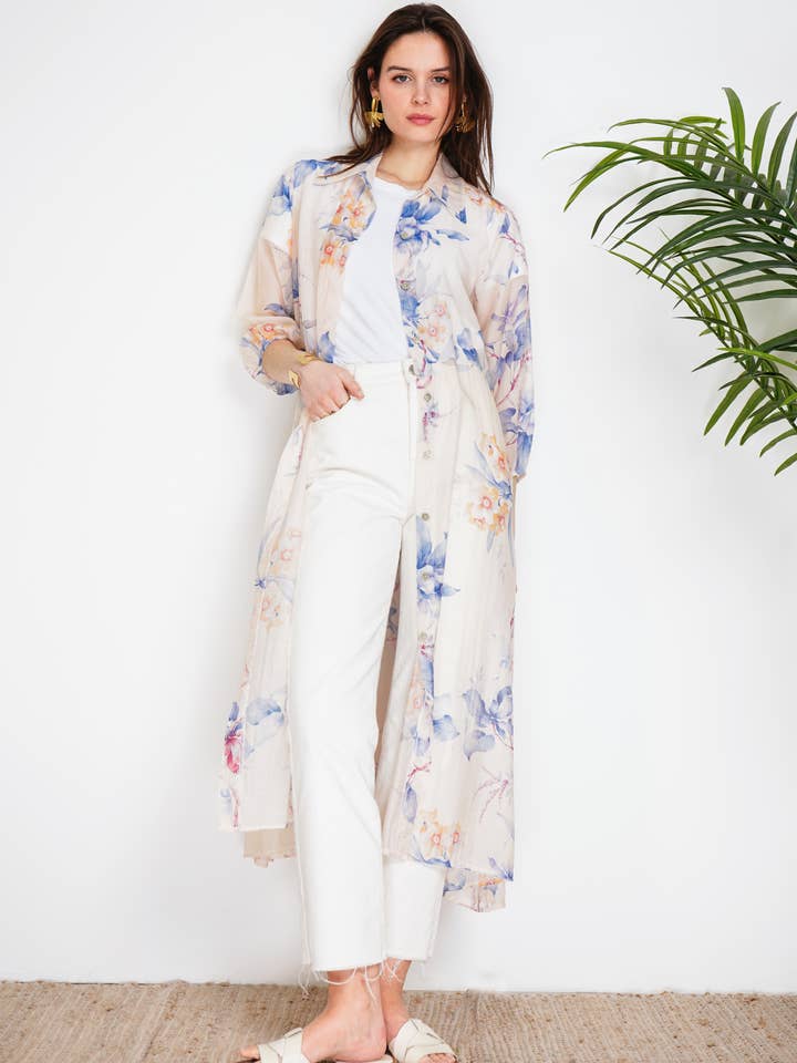 NOELINE - Wholesale Dress - Women's - Long printed tencel shirt dress 2508-8