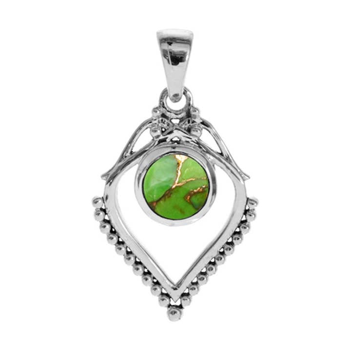 Pendentif Isla vert mohave turquoise avec entourage bohème pour la vente par Kali Ma Designs - Sterling Silver Jewellery
