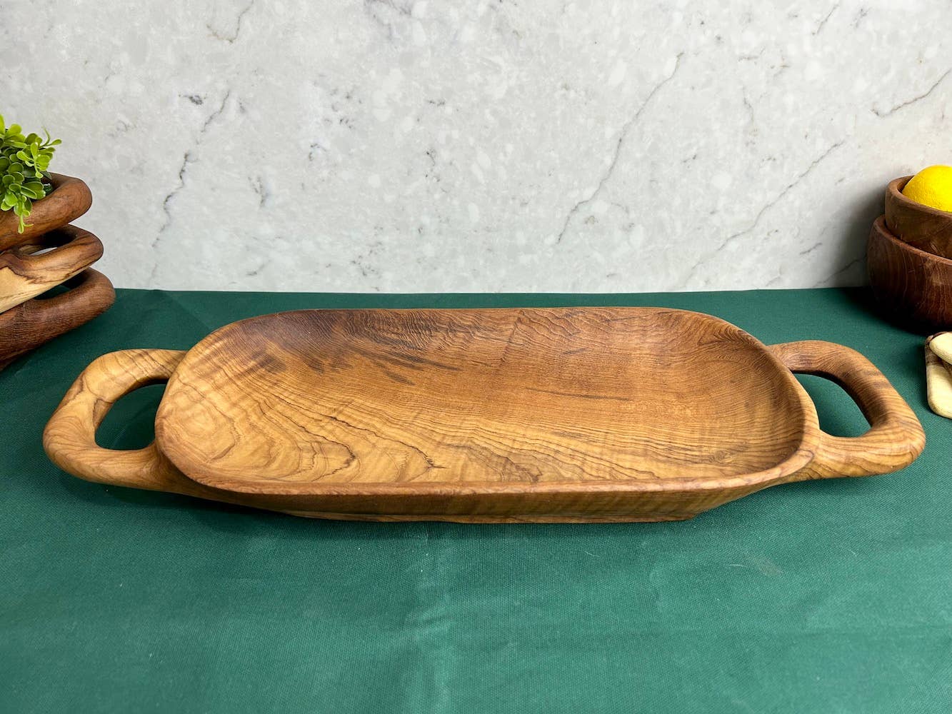 Tuckahoe Hardwoods - Wholesale Decorative Tray - Salvaged Teak Root Rustic  Handled Tray - Large1