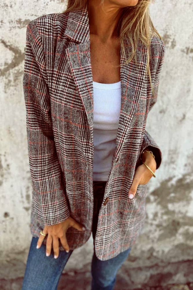 UNISHE - Wholesale Shirt - Women's - Vintage Houndstooth Lapel Blazer ZK25941