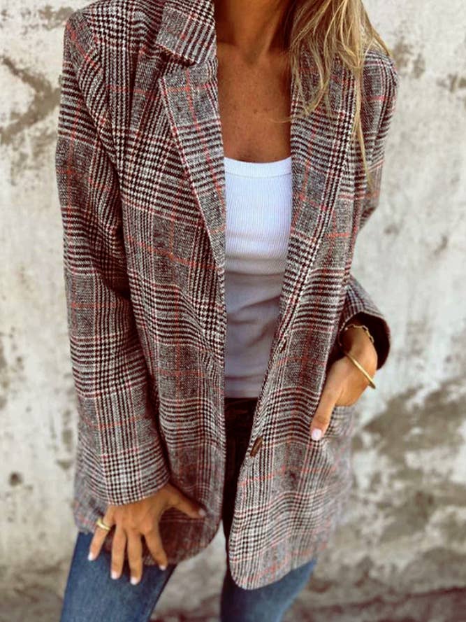 UNISHE - Wholesale Shirt - Women's - Vintage Houndstooth Lapel Blazer ZK25941