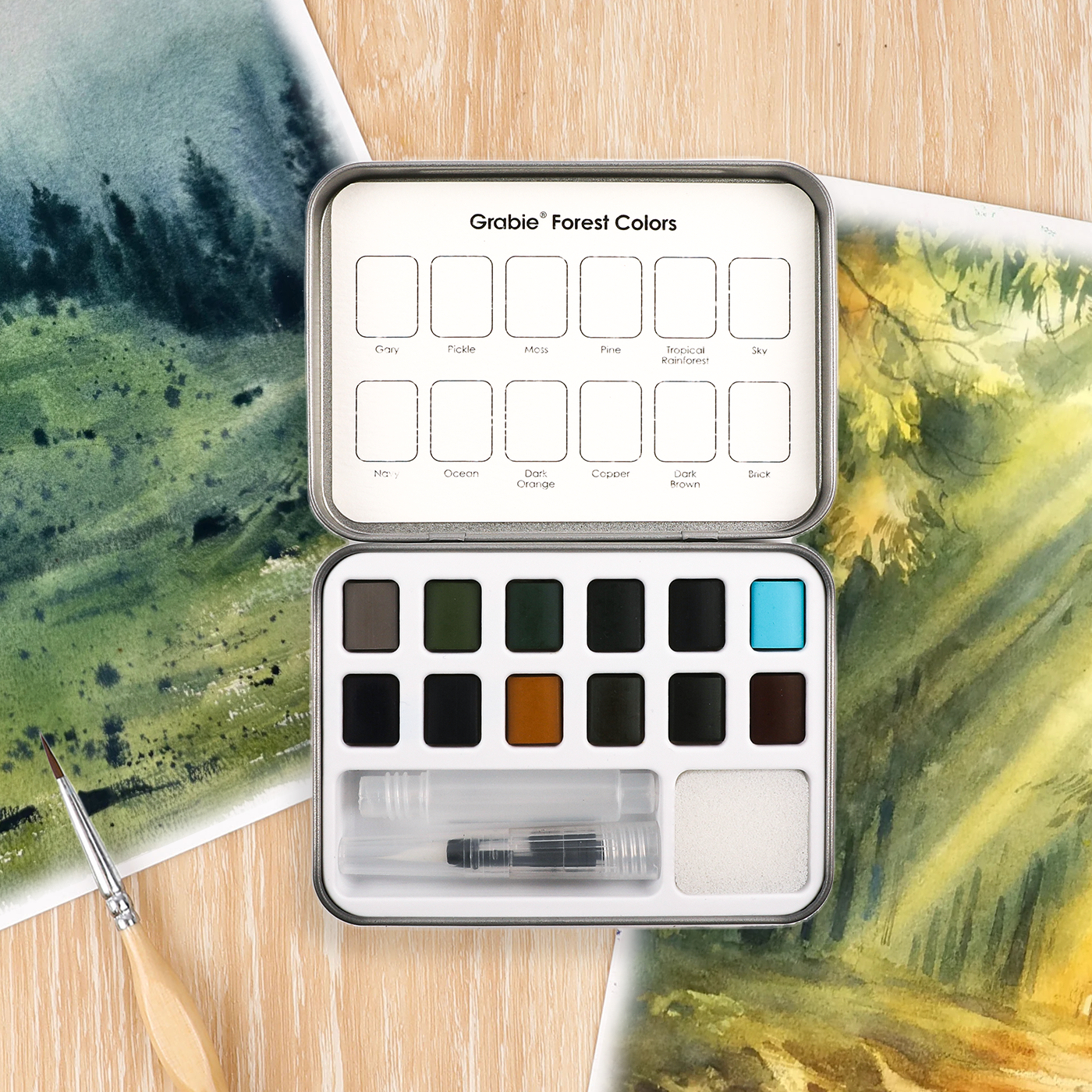 Grabie - Wholesale Watercolor Paint - Watercolor Pocket Set Of 12 With Brush - Forest Color5