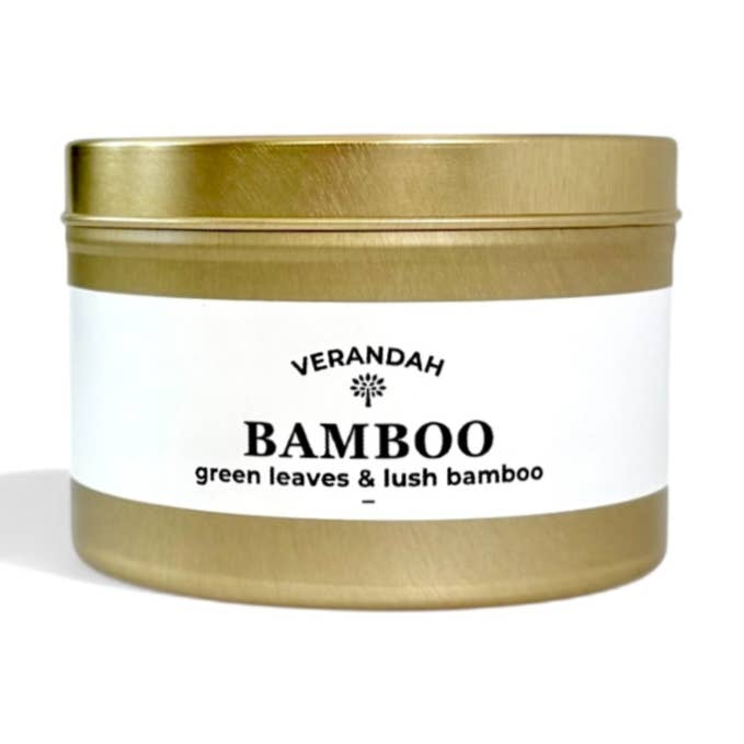Soy Bamboo Hand poured 6 oz Candle- Gold Tin for wholesale by Verandah Candle Company