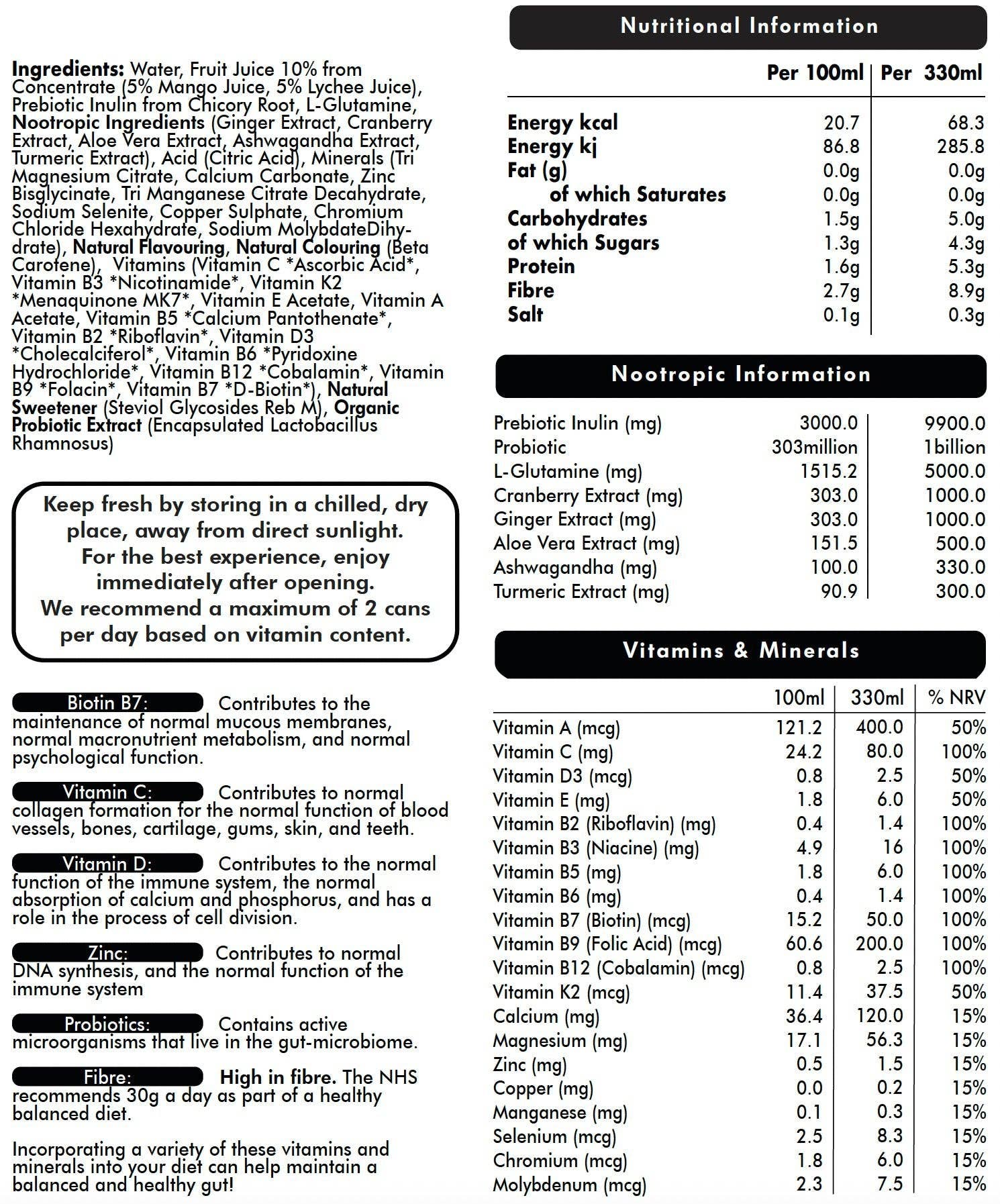 VitClear – wholesale Soda/kolsyrad dryck – Nootropisk läsk för tarmhälsa (Mango & Litchi)3
